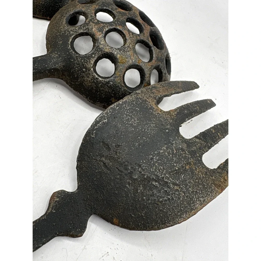 Vintage 4 Piece Cast Iron Kitchen Utensils Hanging Rustic Primitive Patina Farm